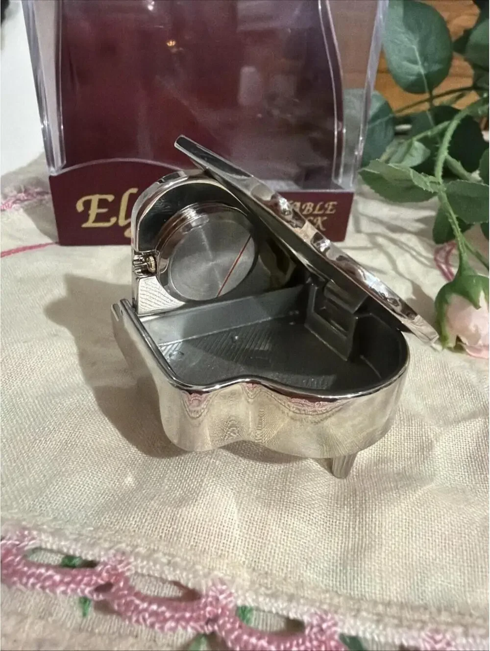 Vintage Elgin Miniature Grand Piano Desk Clock New In package Music Symphony